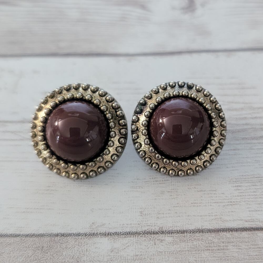 Vintage Clip On Earrings Brown Center with Halo - Condition Issues